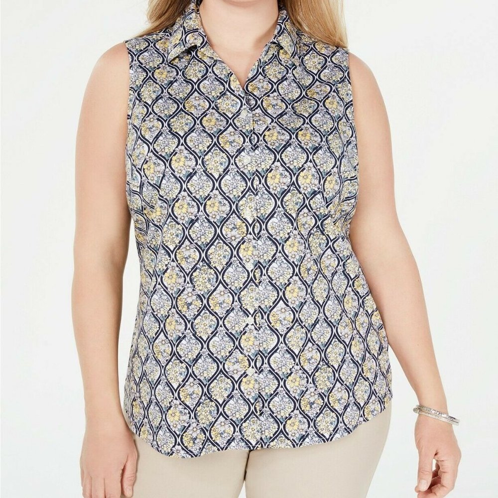 Charter Club women 10P sleeveless button-up shirt‎ Citron Aura blouse